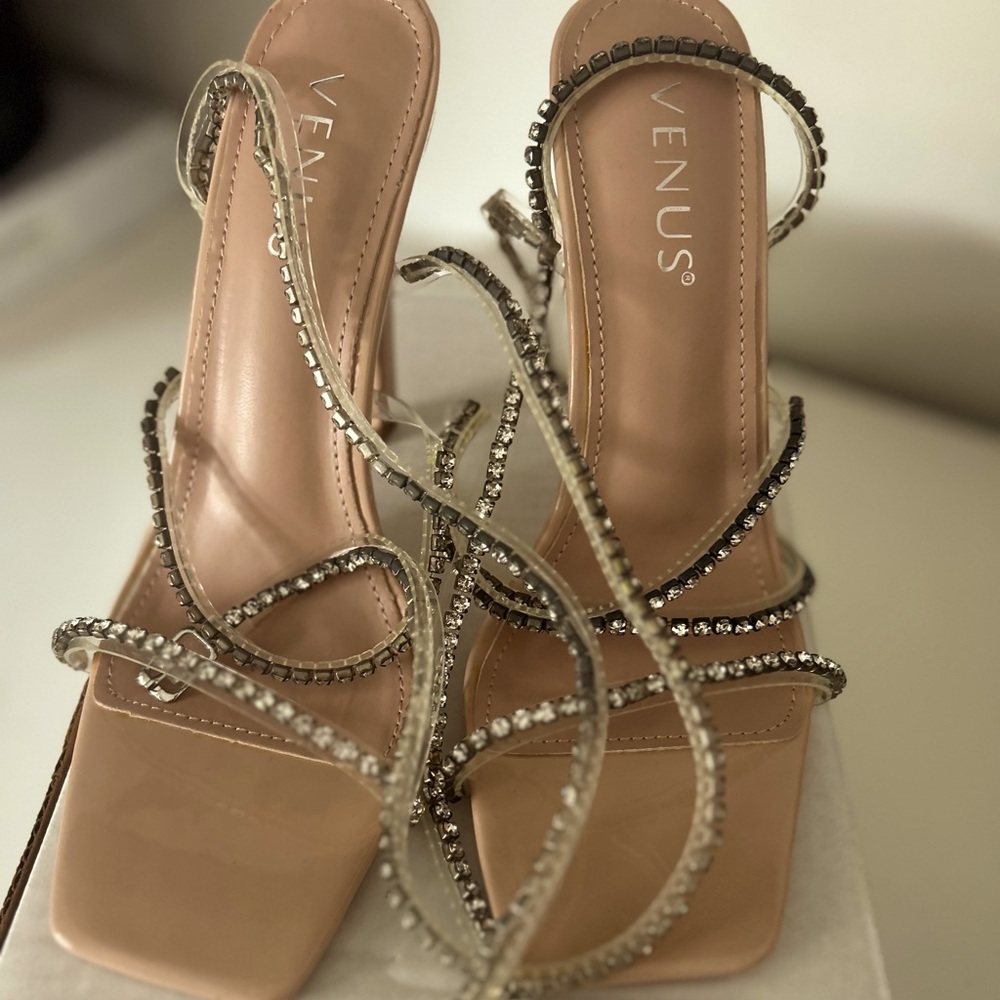 Venus nude heels with rhinestones, 6.5. NEVER WORN